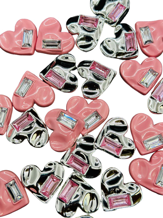 Pink and Silver Heart Charms